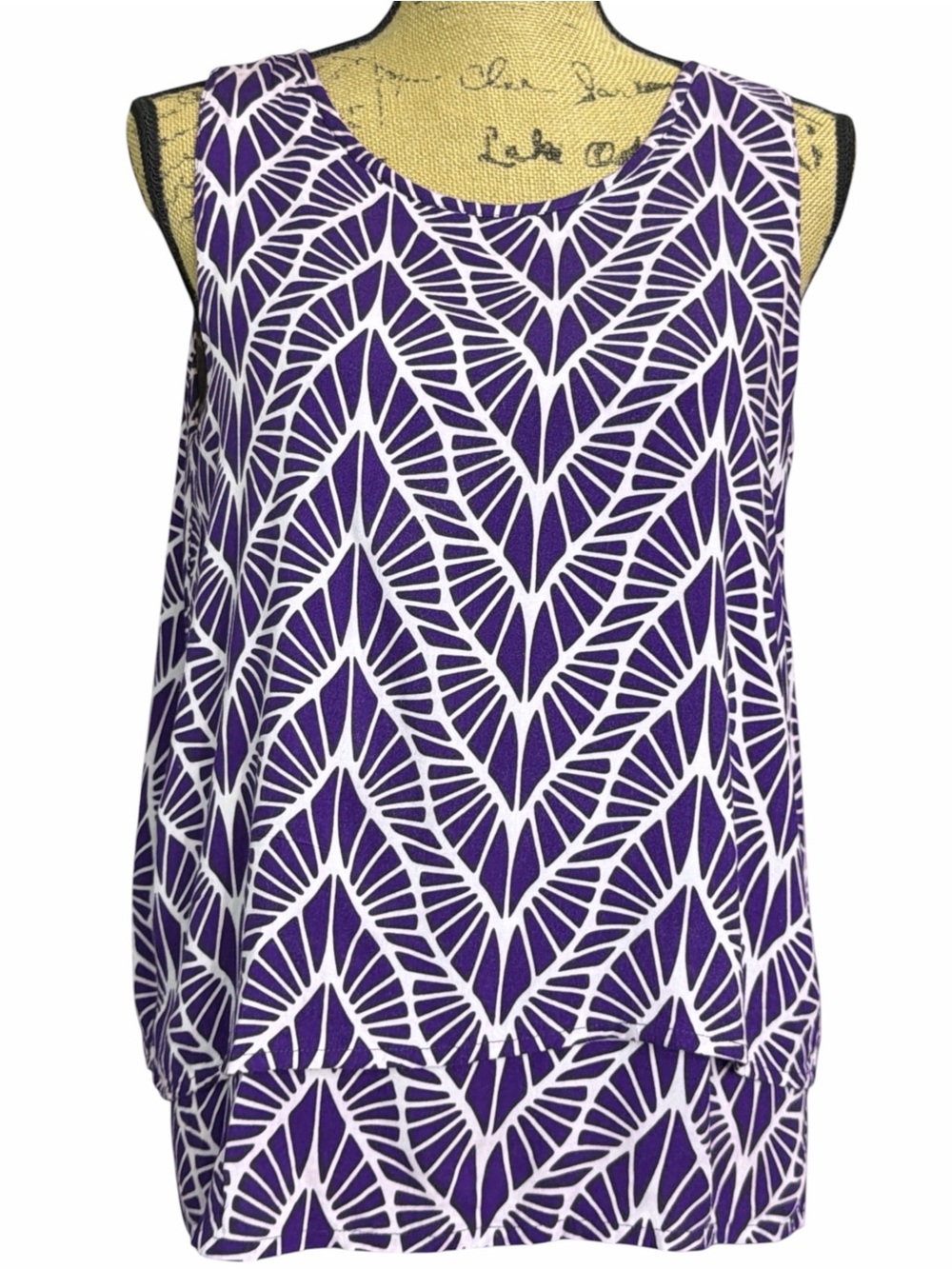 Escapade Sleeveless Chevron Print layered Tank Top Purple & White EC size small